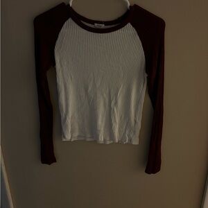 white and maroon| slightly cropped long sleeve top| Garage